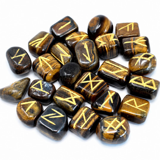 Runes en Oeil de Tigre - Jeu de 25 pierres naturelles