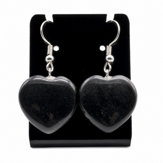 Boucles d'oreilles Coeur en obsidienne - 4 cm