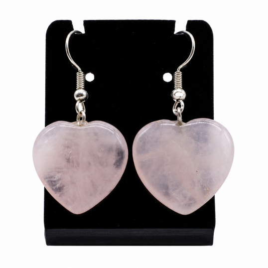 Boucles d'oreilles Coeur en quartz rose - 4 cm