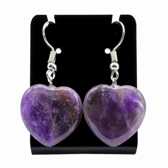 Boucles d'oreilles Coeur en am&eacute;thyste - 4 cm