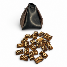 Jeu de 24 runes du Futhark ancien en bois Avec pochette en cuir