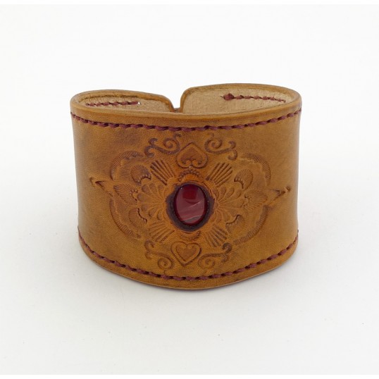 Artisanat - Bracelet cuir jaspe rouge