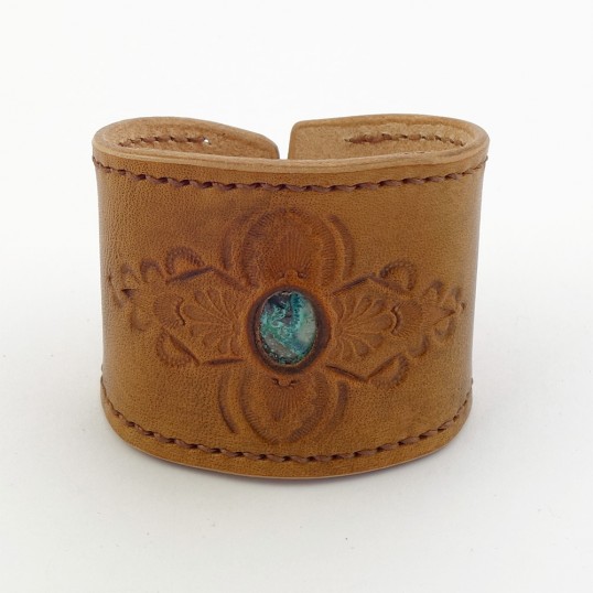 Artisanat - Bracelet cuir chrysocolle