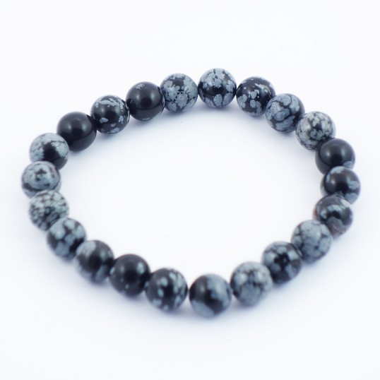 Bracelet perles 8mm - obsidienne flocon de neige