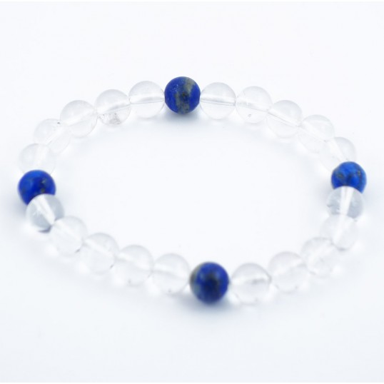 Bracelet perles 8mm - cristal de roche et lapis-lazuli