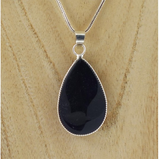 Pendentif - obsidienne argentée goutte