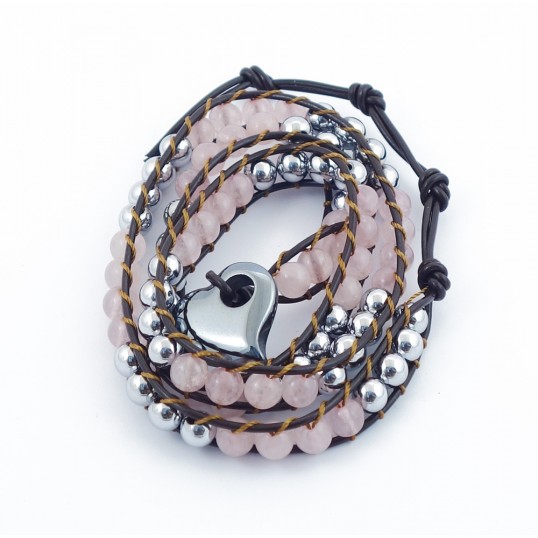Bracelet magnétique enveloppant - quartz rose