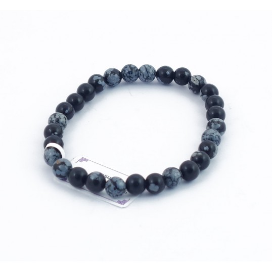 Bracelet perles 6mm - obsidienne flocon de neige