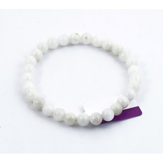 Bracelet perles 6mm - pierre de lune blanche