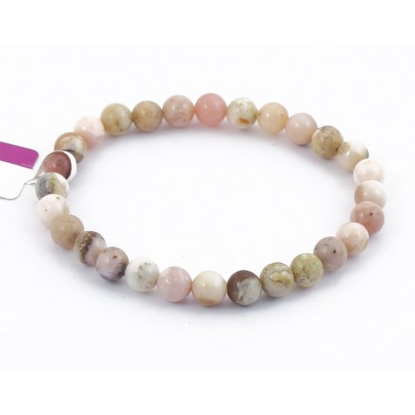 Bracelet Perles Opale Rose Et Agate Rouge 8 Mm - Fabriqué En France - Neuf Avec étiquettes