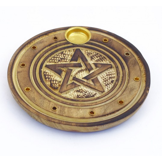 Porte encens - bois rond - pentagramme