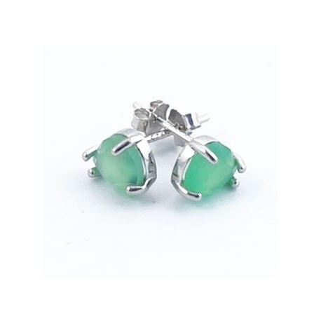 Boucles D’oreille Clous Argenté Jade Sculpté – Style Art Déco, Fantaisie, Laiton