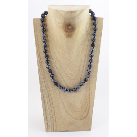 Collier 1 perle Obsidienne dorée 8 mm. Chaine en acier doré inoxydable