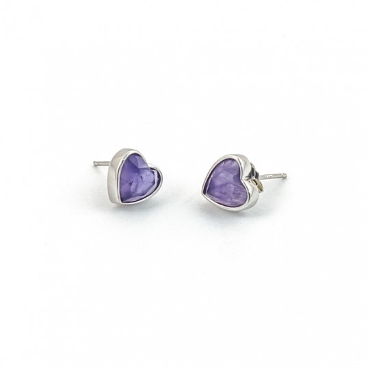 Boucles d'oreille - coeur améthyste