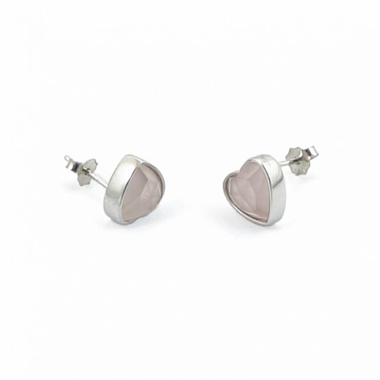 Boucles d'oreille - coeur quartz rose