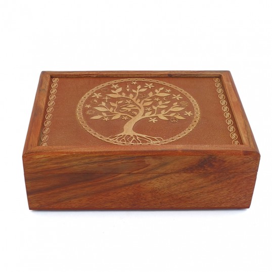Boîte rangement bois - arbre de vie
