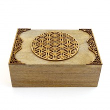 Boîte rangement bois - fleur de vie relief