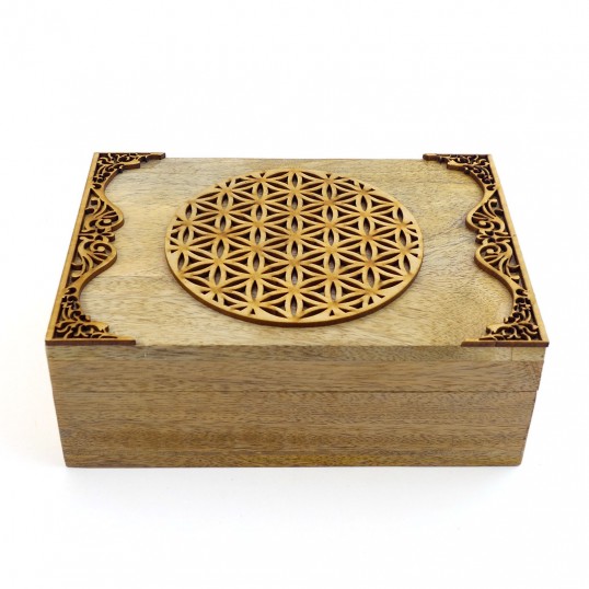 Boîte rangement bois - fleur de vie relief