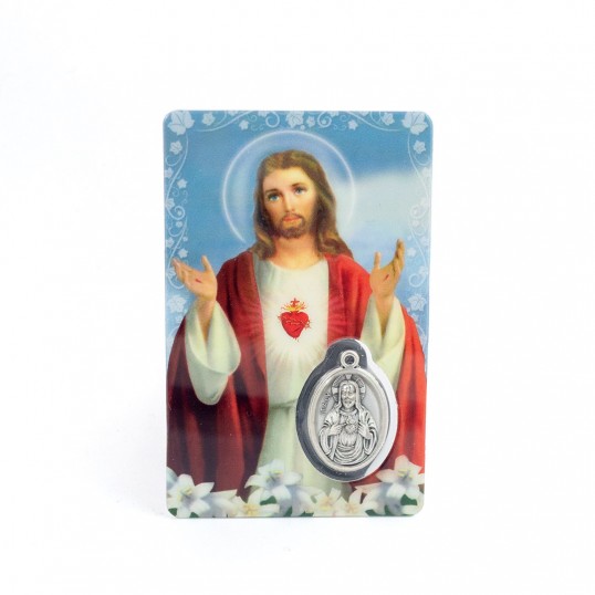 Carte médaille - Sacré coeur Jésus