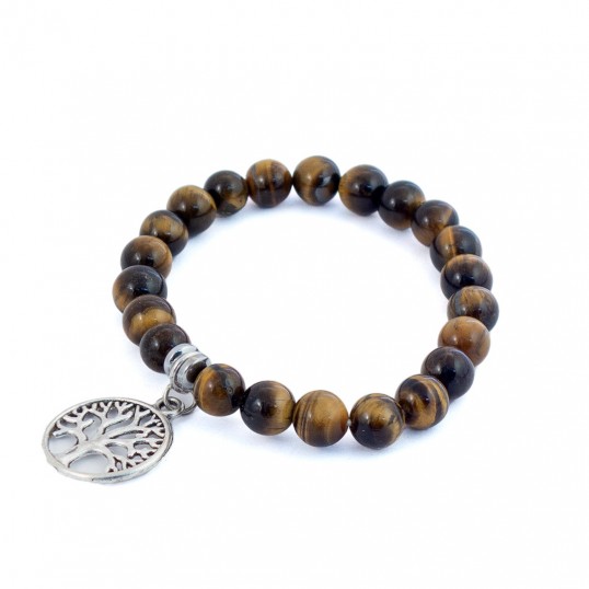 Bracelet perles 8mm - oeil de tigre yggdrasil