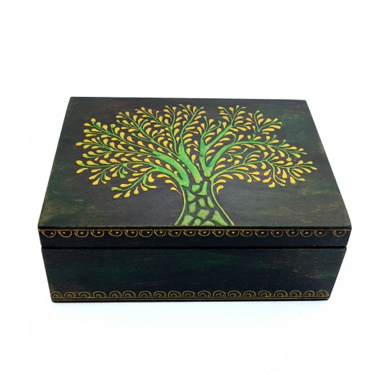 Boîte rangement - Arbre de vie verte grande