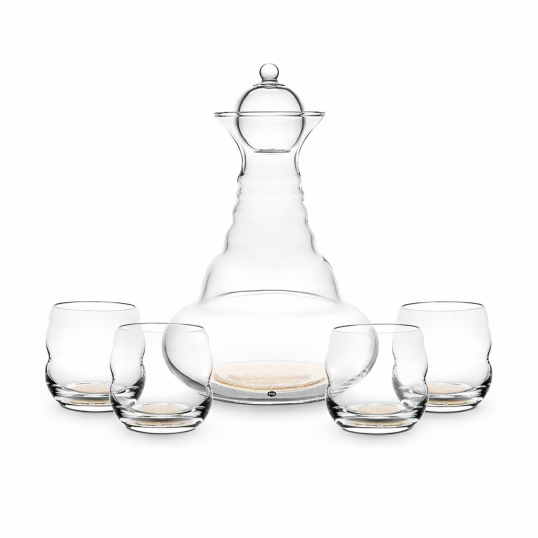 Set Carafe Fleur de Vie avec 4 verres Mythos Or 23.8 Carrats