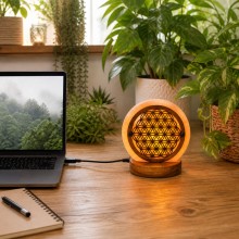 Lampe de sel de l'Himalaya USB Fleur de Vie - 500 g à 1 kg